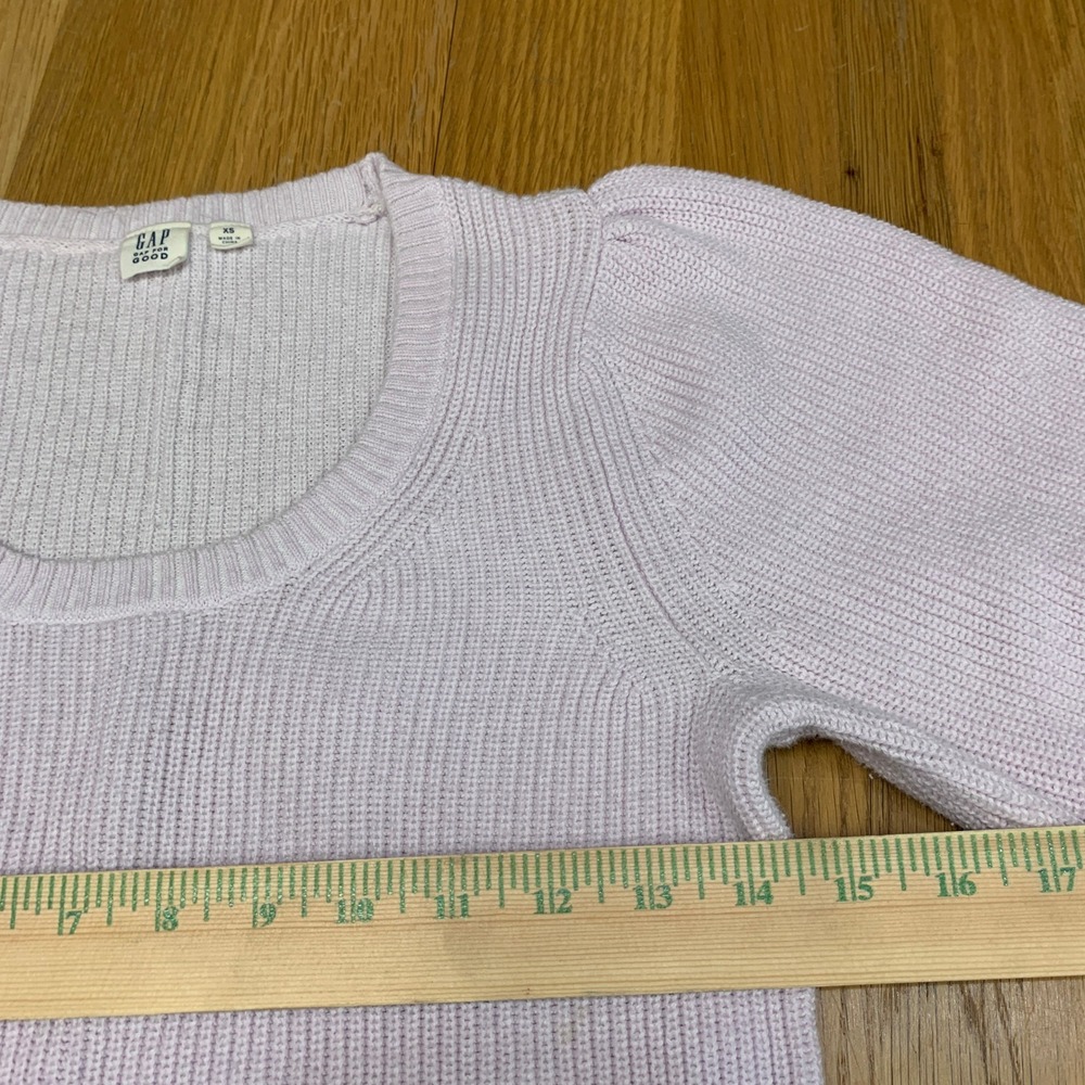 GAP Women Lilac Purple Cotton Ribbed Puff Sleeve Scoop Neck Sweater Size XS - Picture 2 of 7